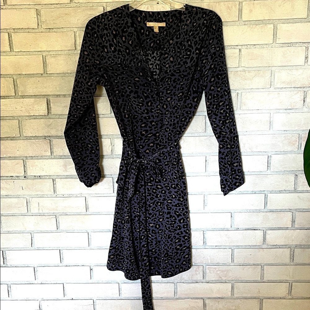 Banana Republic Black Leopard-Print Long Sleeve Wrap Dress